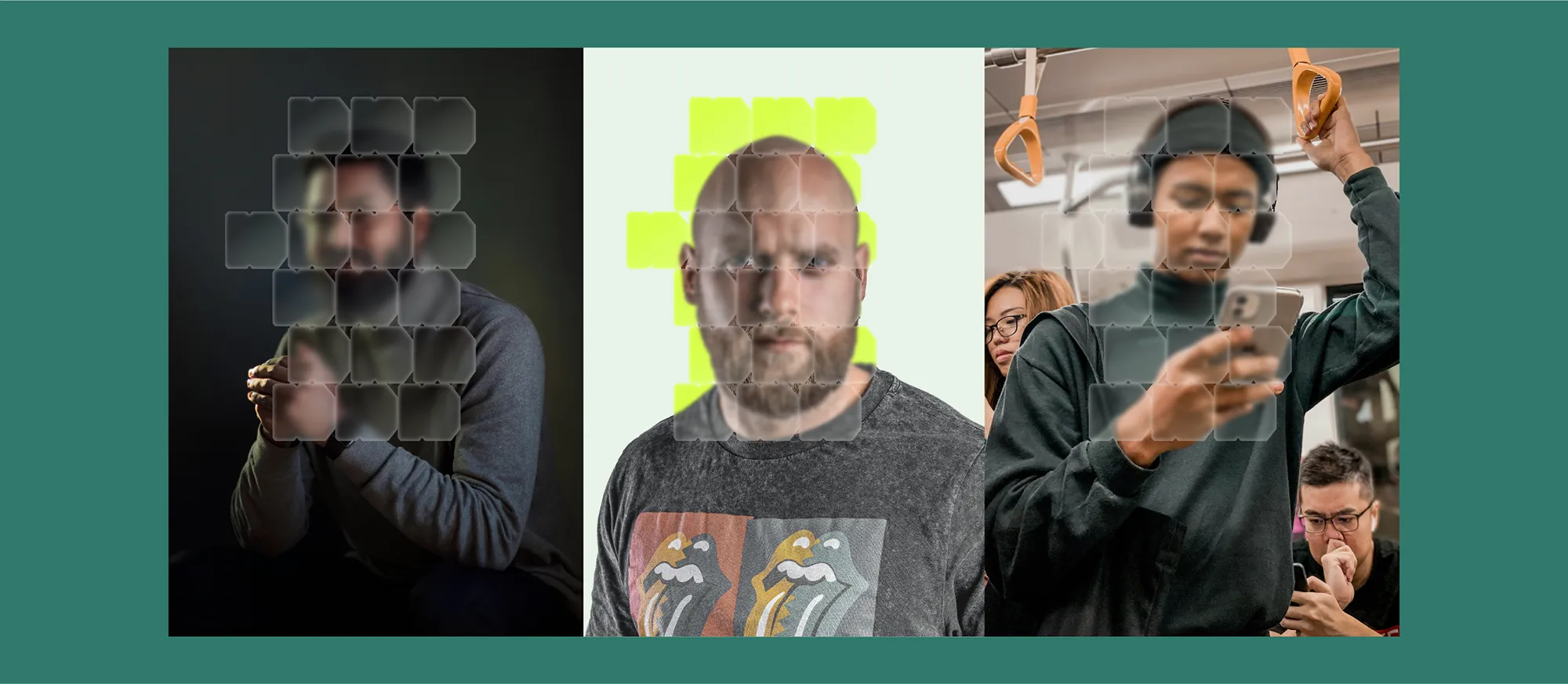 3 in a row images of people in ID Collective branding.