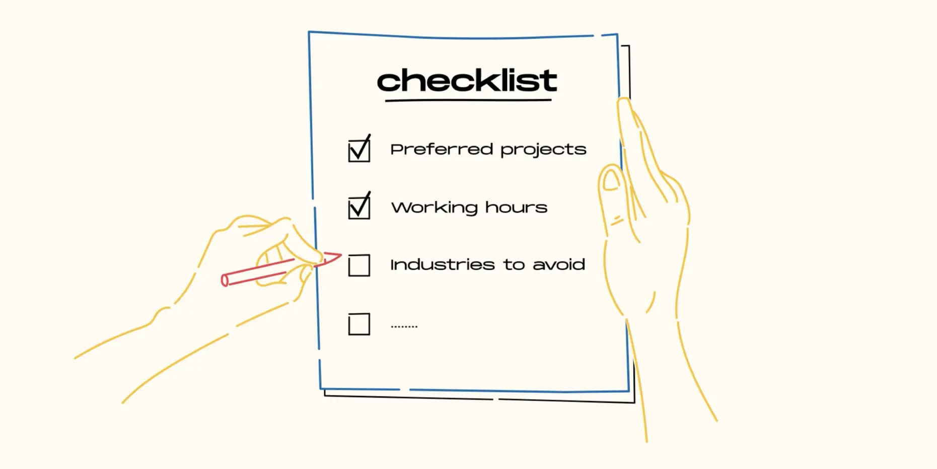 Still shot of the addon animation video showing illustrations of a document with a checklist and marks.