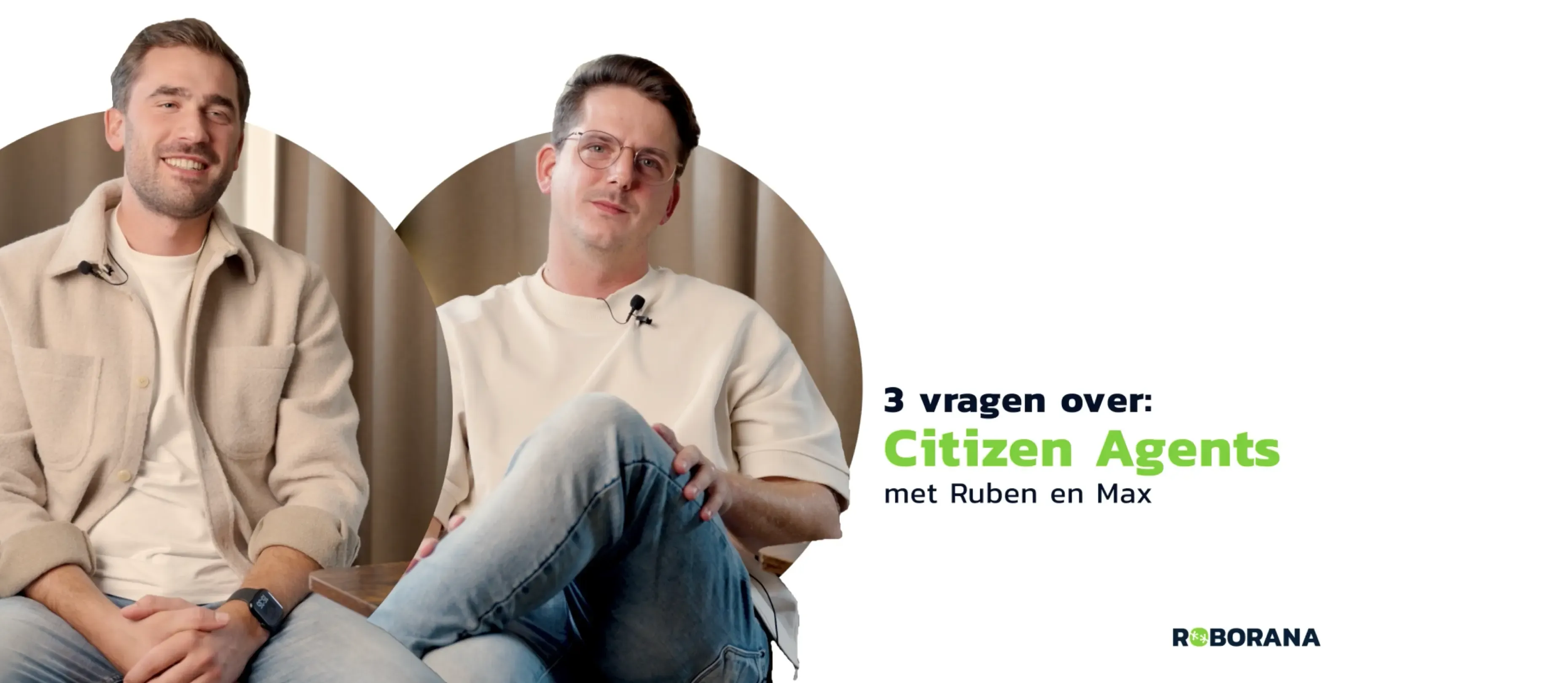 Still screenshot of the video intro showing 2 RoboRana employees sitting down next to eachother.