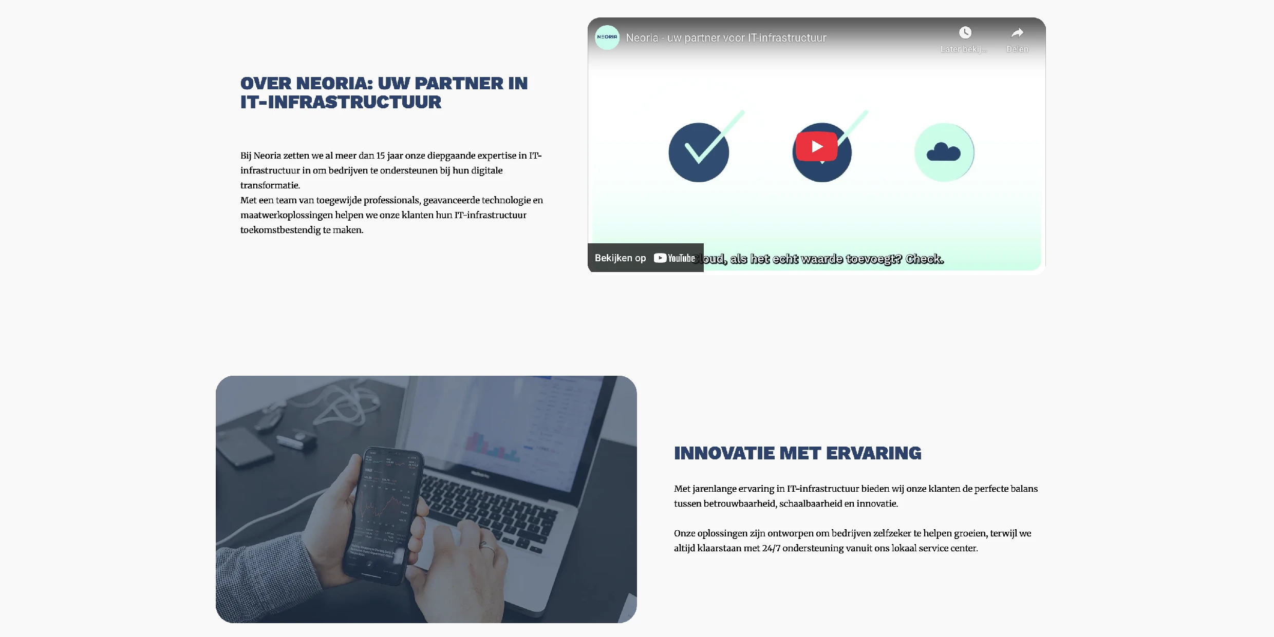 Screenshot of the Neoria website, a light background with some images