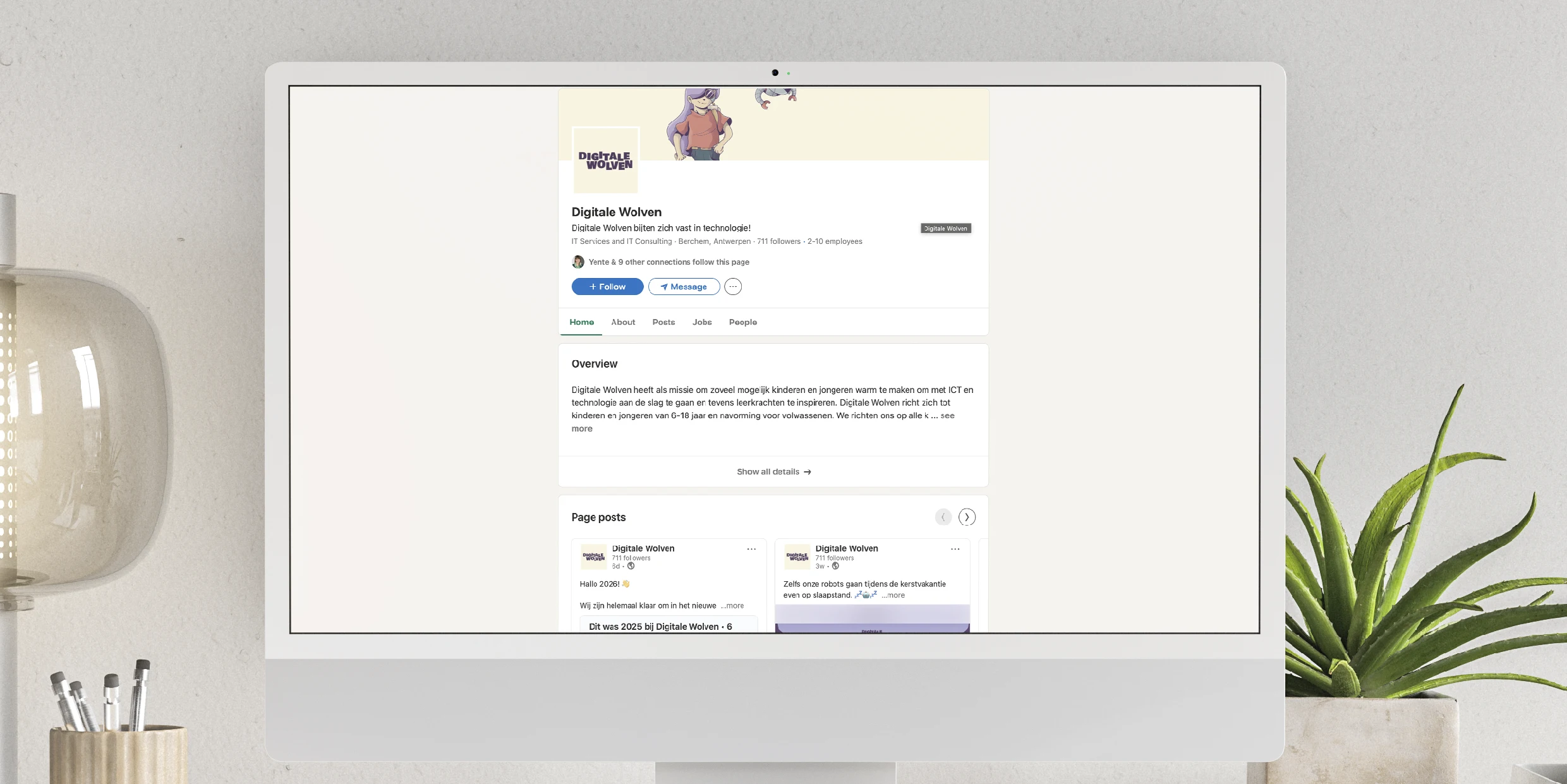 Digitale Wolven LinkedIn page mockup up on a screen.