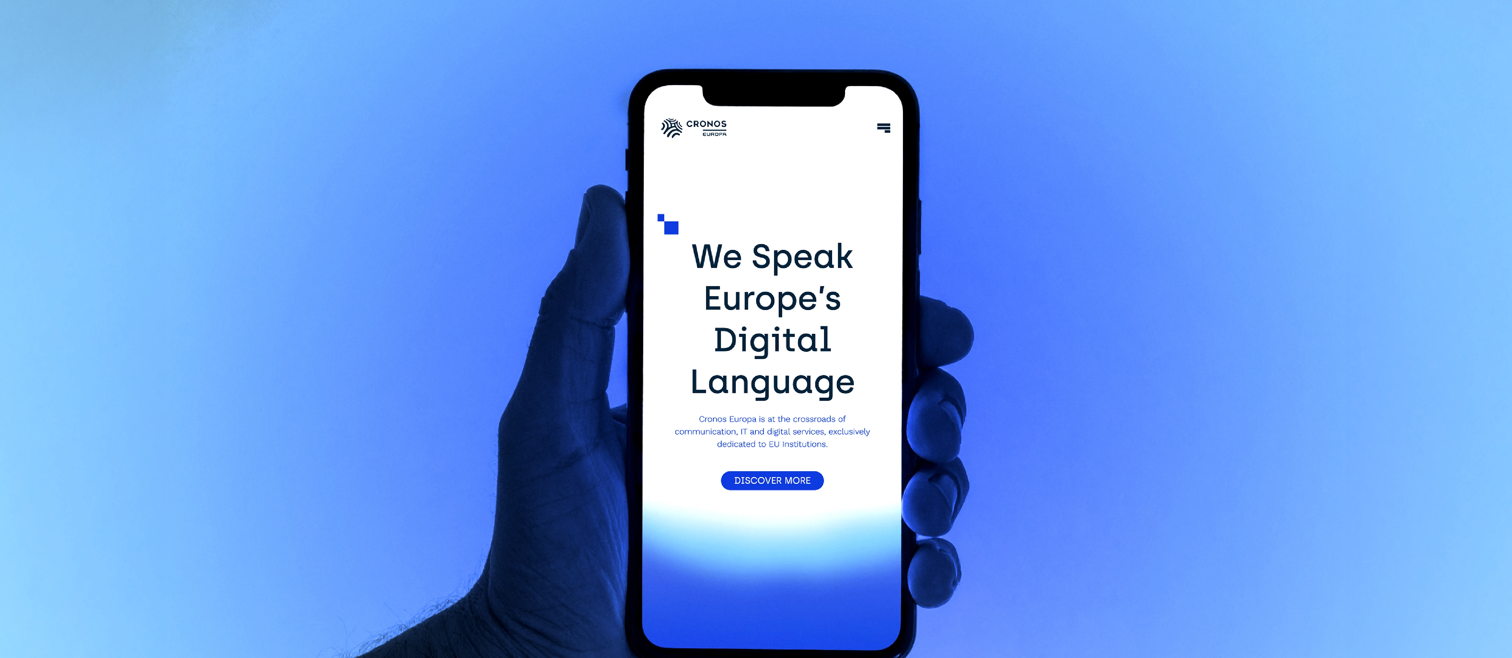 A picture of a phone with the Cronos Europe website on it.