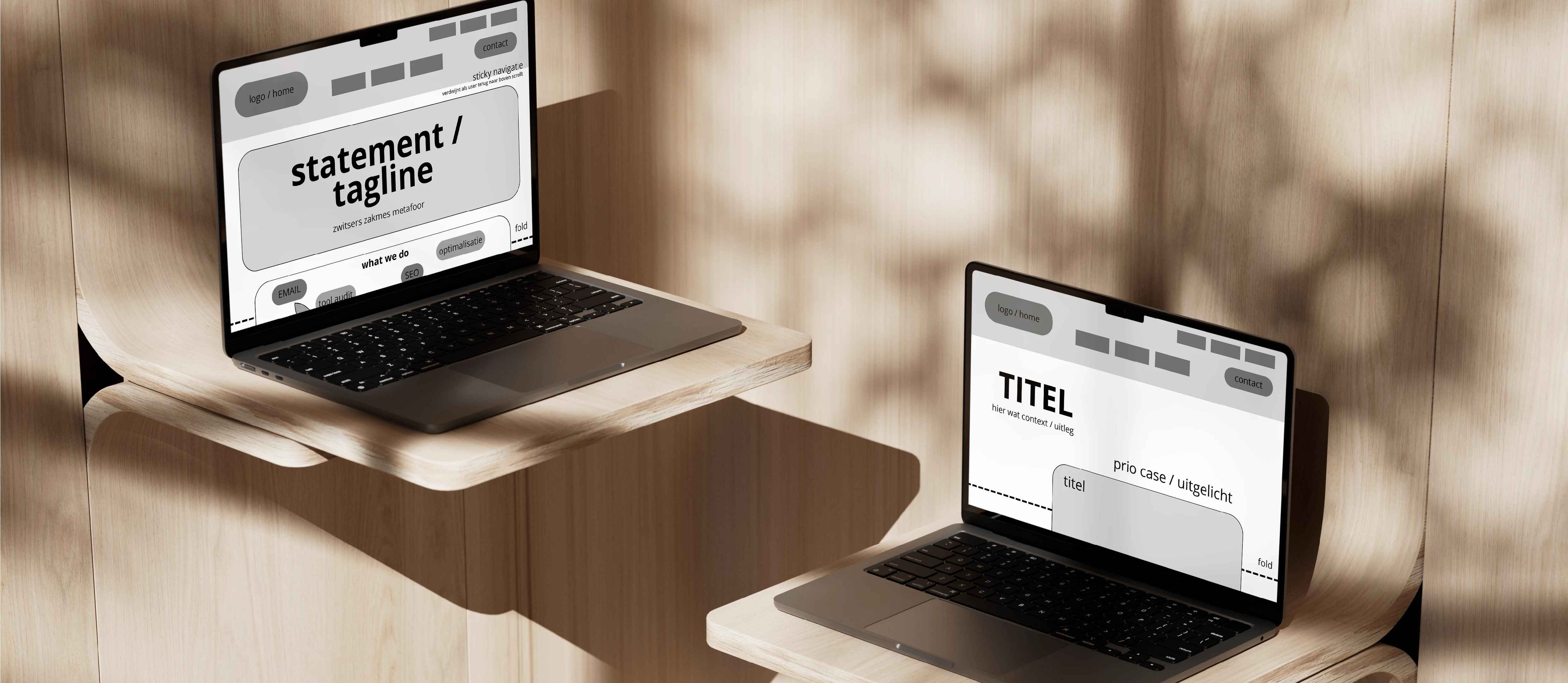 A mock up of 2 laptop showing wireframes for Comark