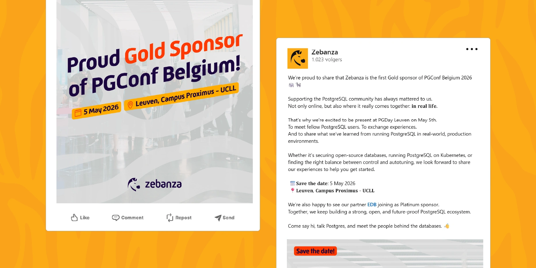 Mockup of one of Zebanza's LinkedIn posts with a relevant visual and the cirresponding social copy.
