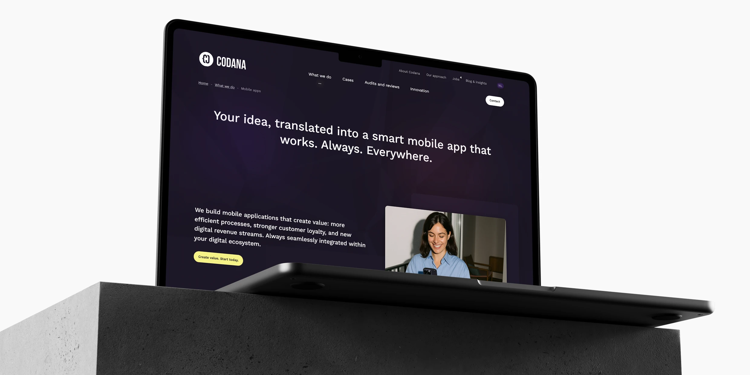 Mockup of the Codana applications page, displayed on a laptop.