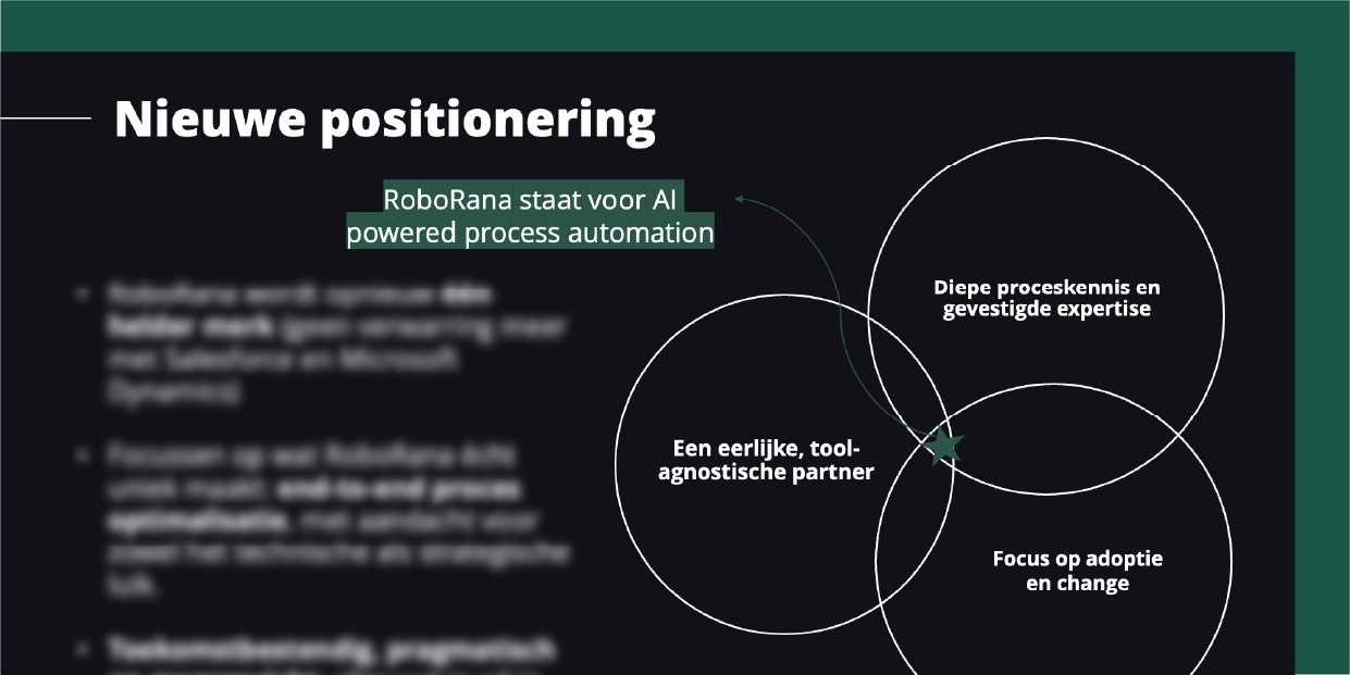 Shot of a slide about the RoboRana site and campaign numbers, blurred for confidentiality.