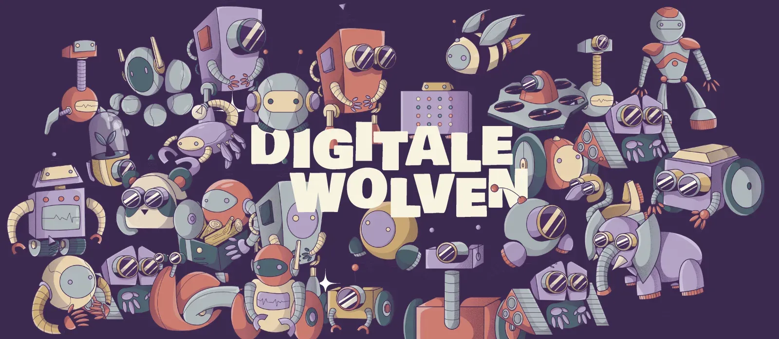 Set of 2 visuals next to each other with photo of some kids, a little text and an illustration in the brand of Digitale Wolven.