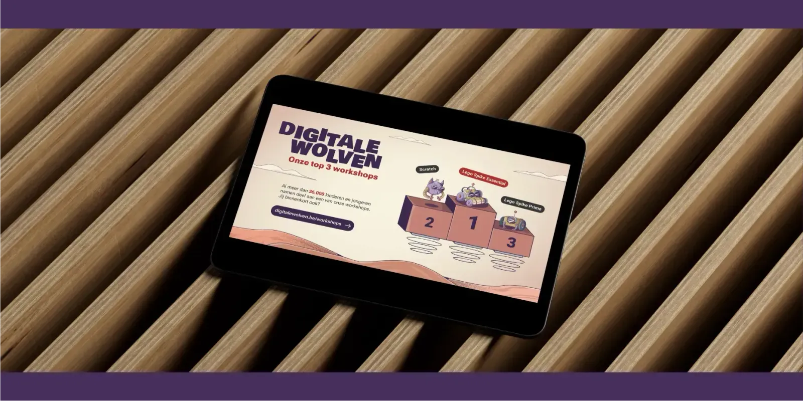 Mockup of a social visual in Digitale Wolven branding displayed on a tablet.