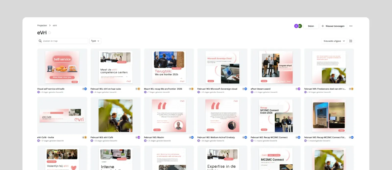 Screenshot of the eVri group Canva board.