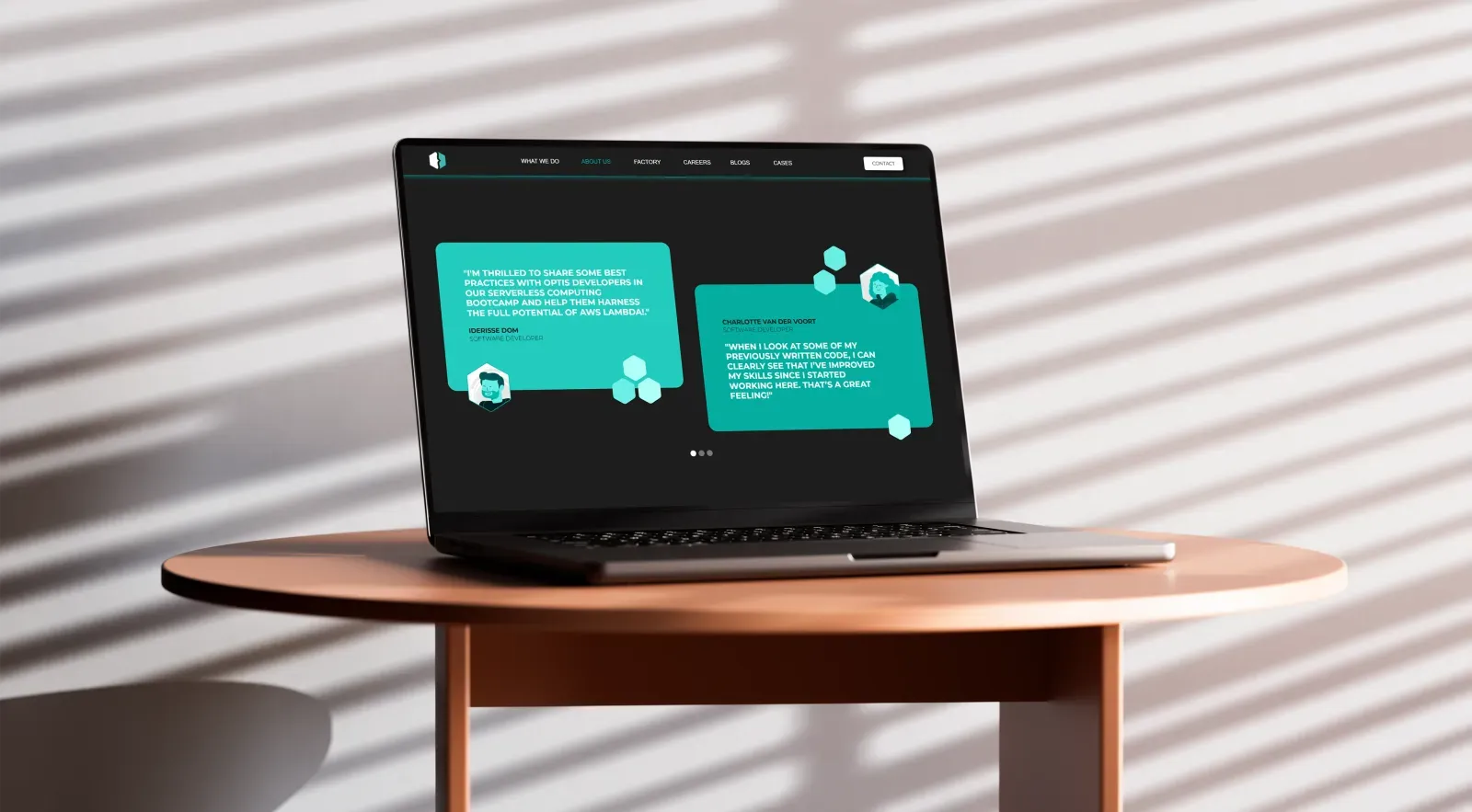 Mockup of the section qith quotes and video on the Optis website.