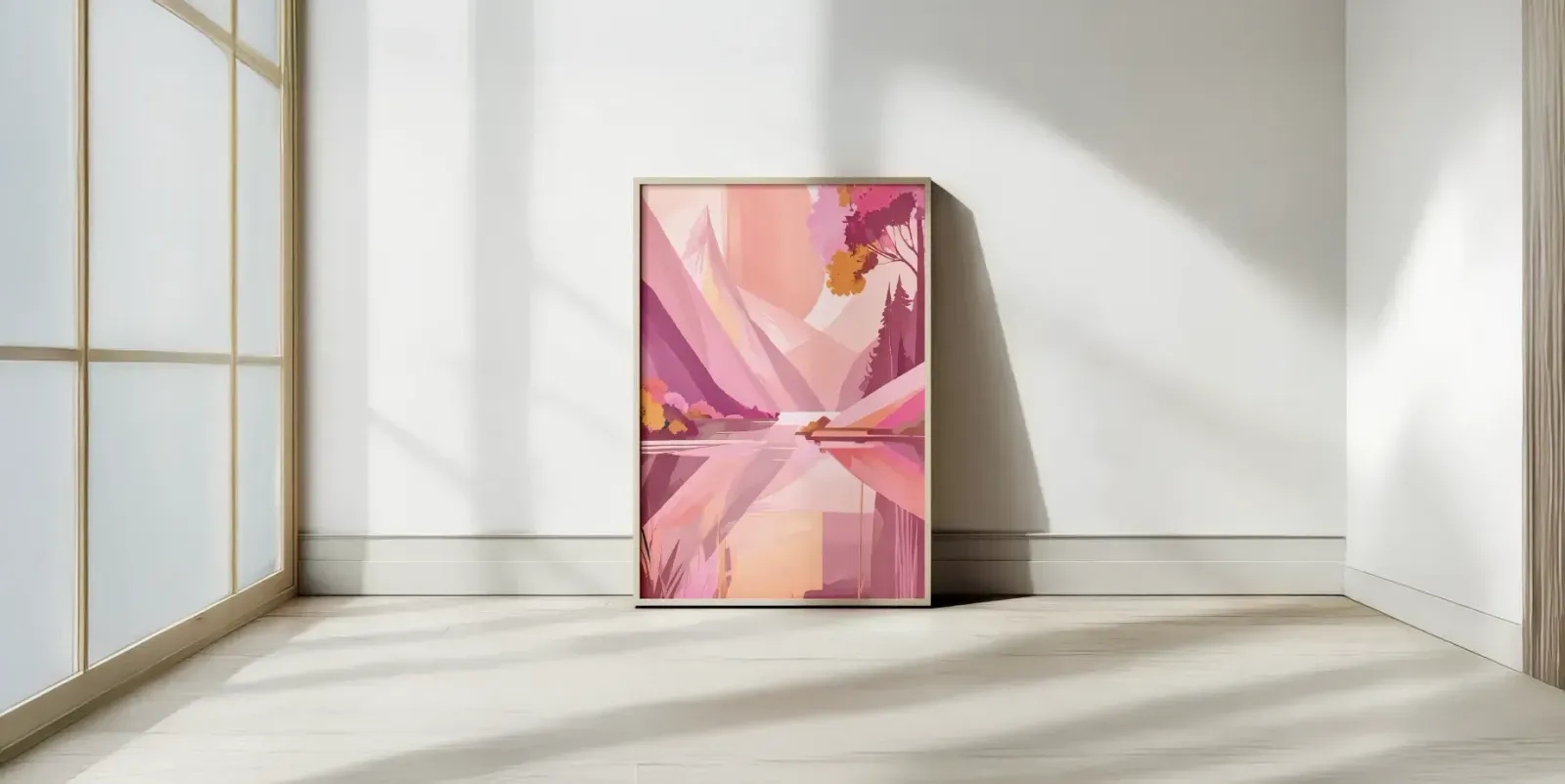 Mock-up of a single eVri branded poster leaning against a wall.