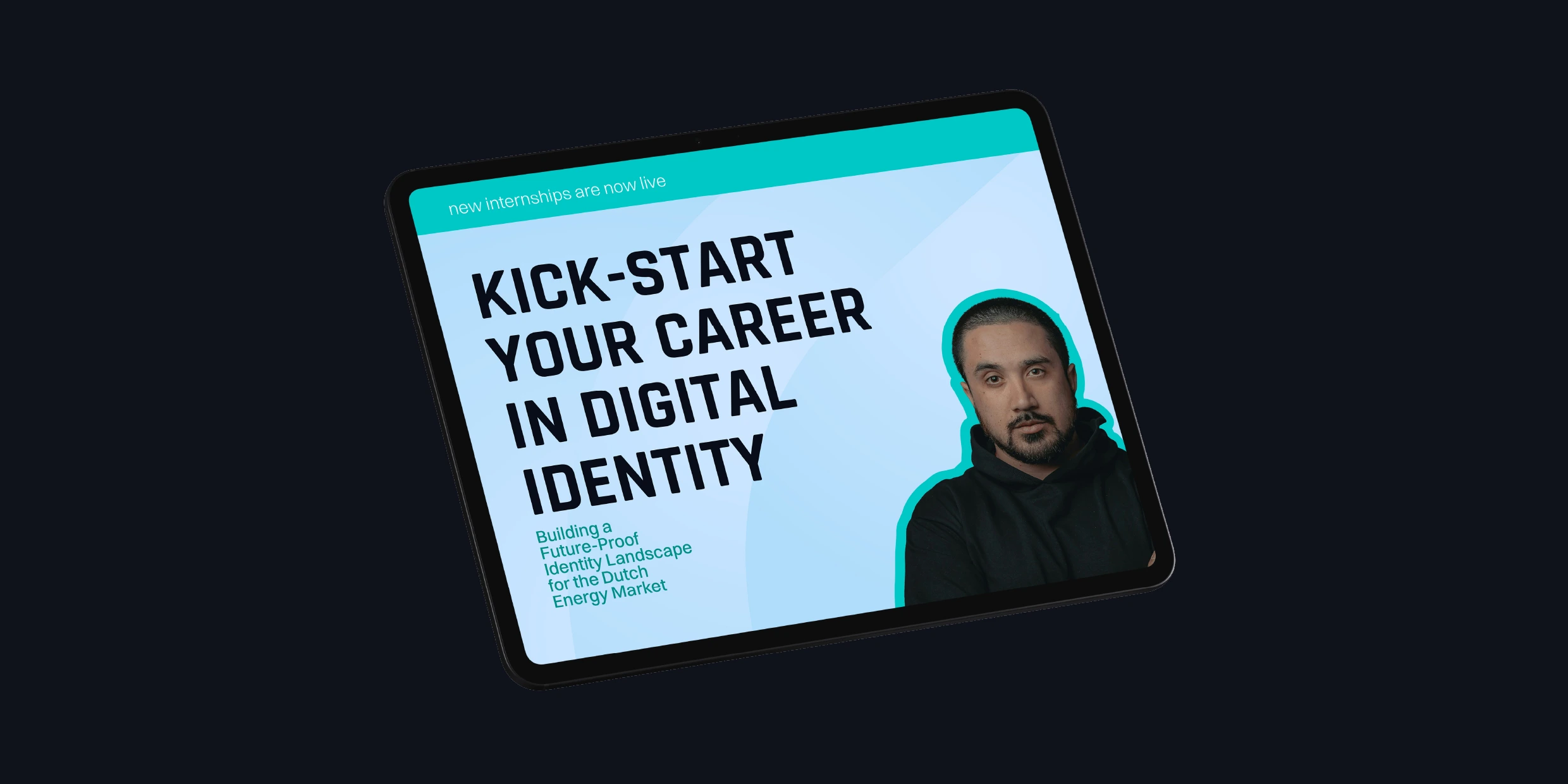A mock-up of a visual in IdentIT's branding on a tablet.