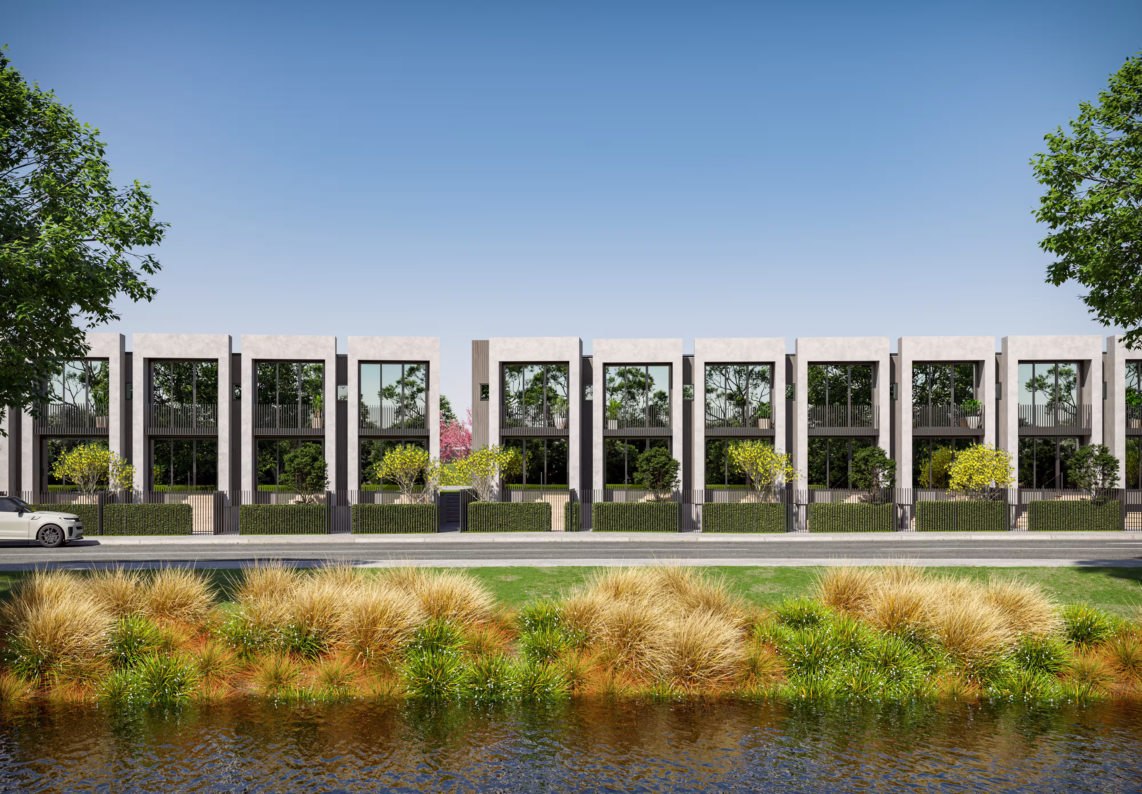 A row of new build townhouses