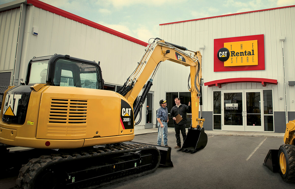 Compact excavator rental using auger attachment for tree planting and fencing