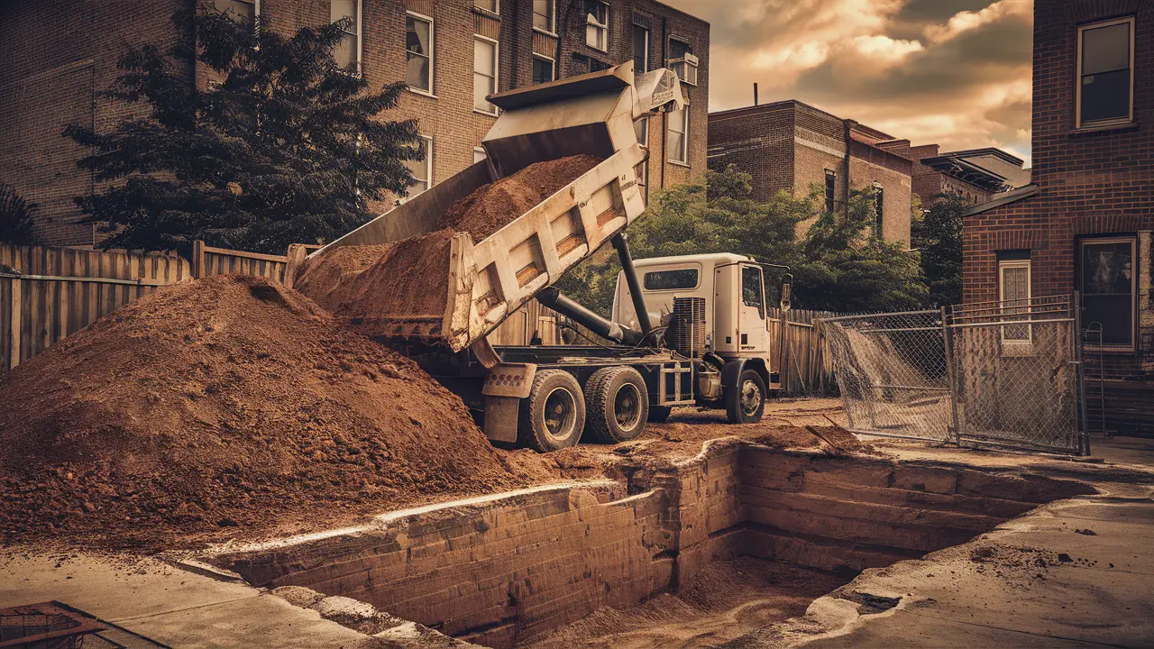 the surrounding grass is intact, and the walkway is clean, showcasing professional excavation for swimming pool