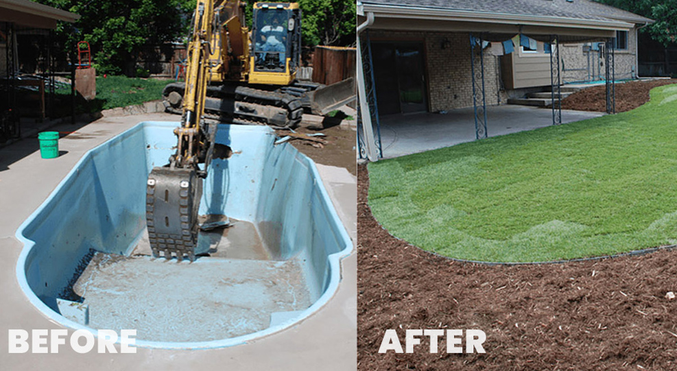 A vibratory plate compactor smoothing out the final layer of sweet soil, ensuring no sinkholes affect the pool demolition cost in the long run.