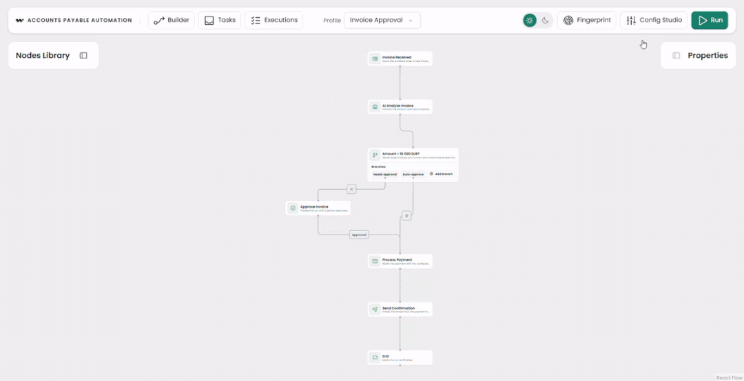Editing the JSON Schema minimum adds a validation badge to a node already on the canvas, without changing the diagram.