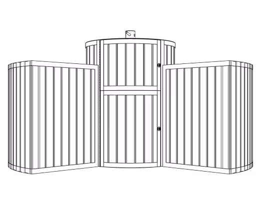 Isometric technical drawing of a vertical cylindrical tank with a round top, showing mounting brackets and a pipe extending from the top center.