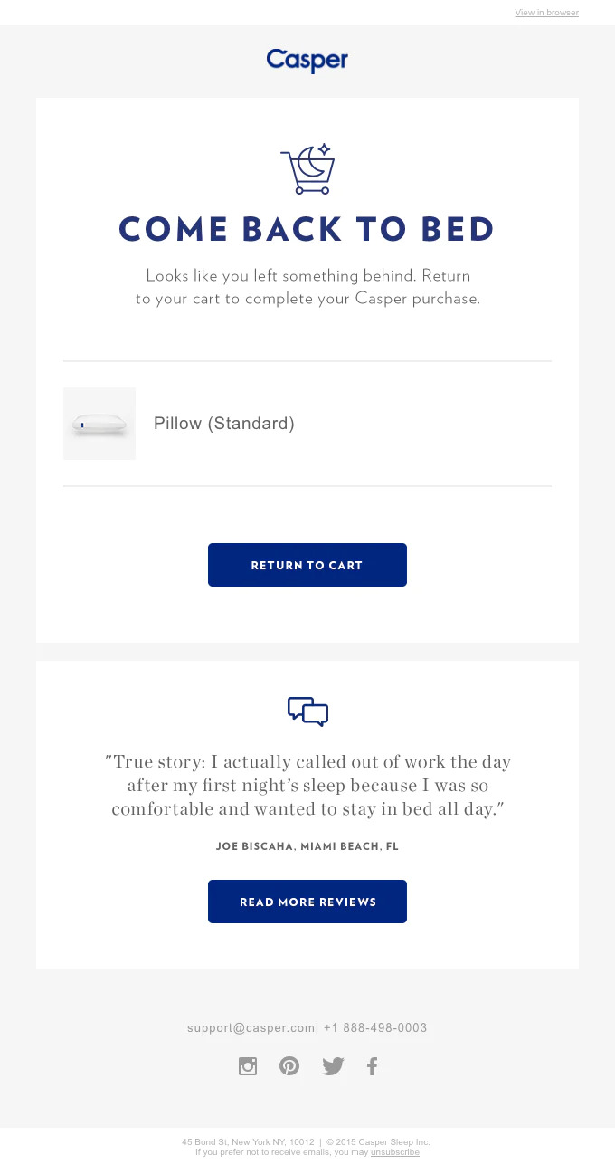 cart abandonment example casper