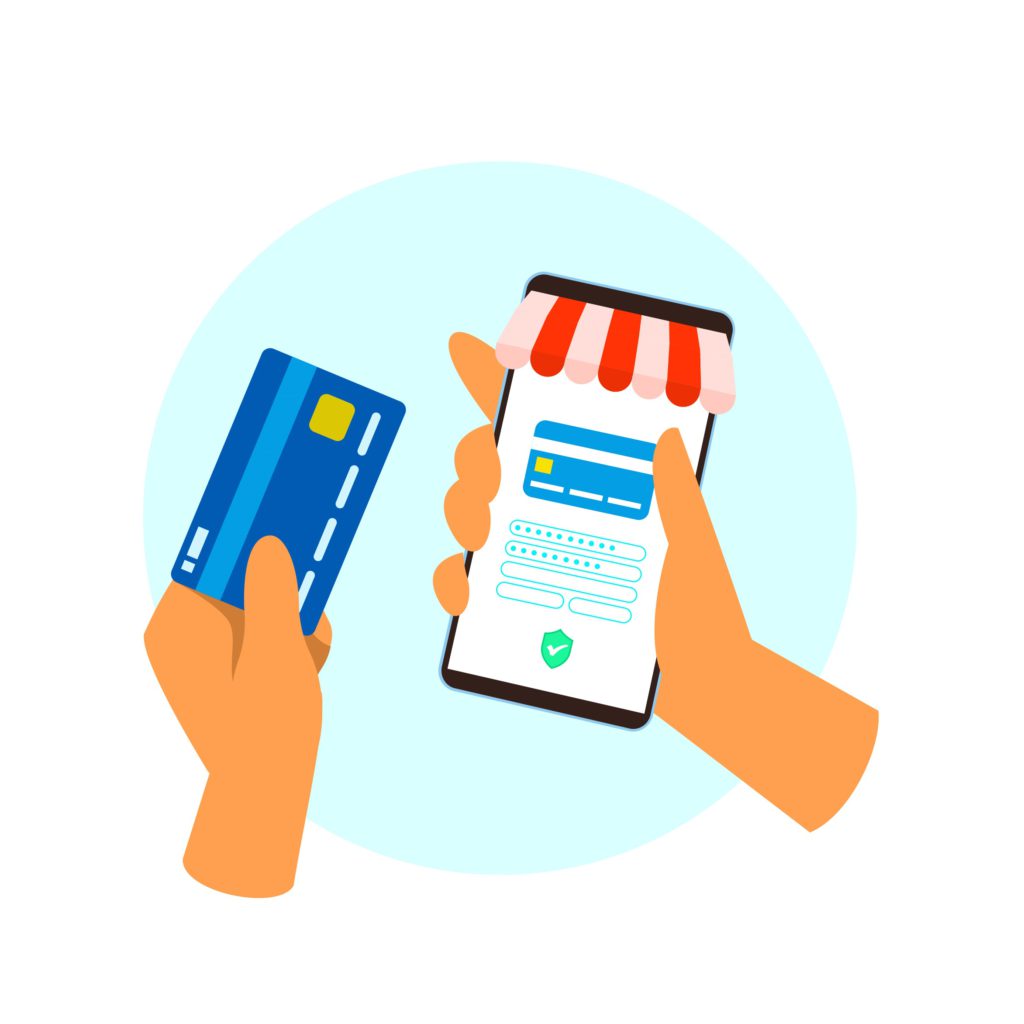 customer paying with a credit card via a mobile app
