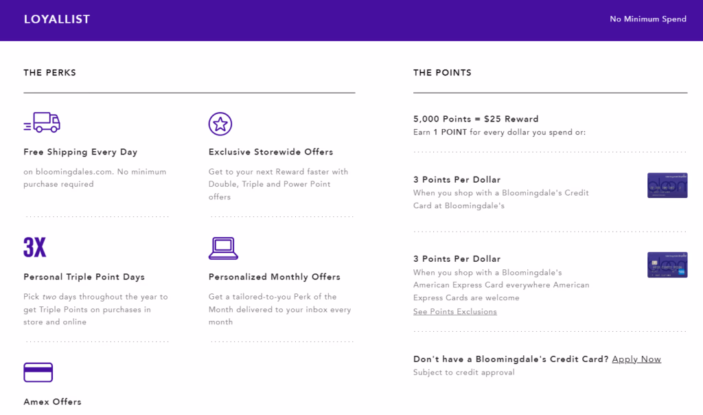 fashion loyalty program by Bloomingdale's showing perks for loyallist tier