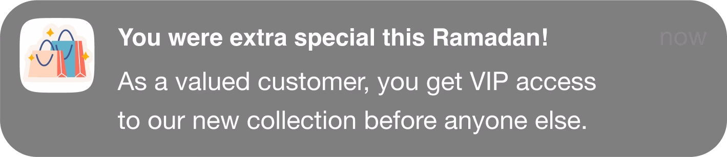 App notification granting VIP access to a new collection, featuring shopping bag icons.