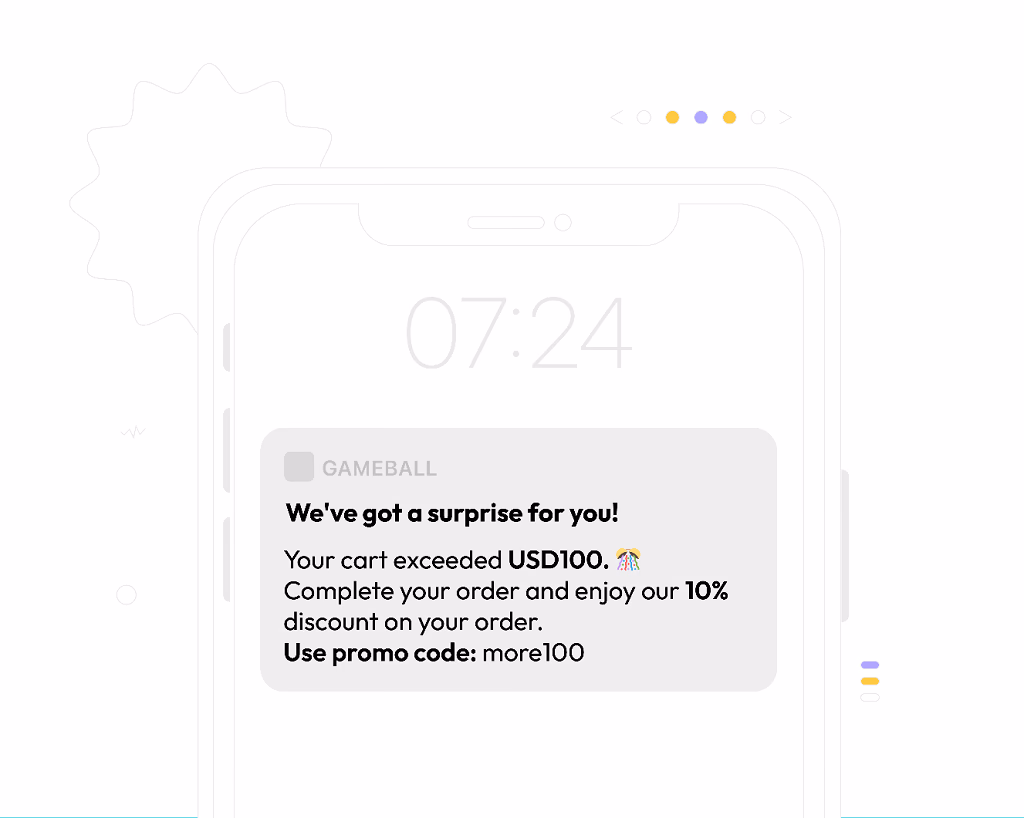 outbound marketing campaign Example of a mobile push message for an abandoned cart exceeding $100 with a promocode