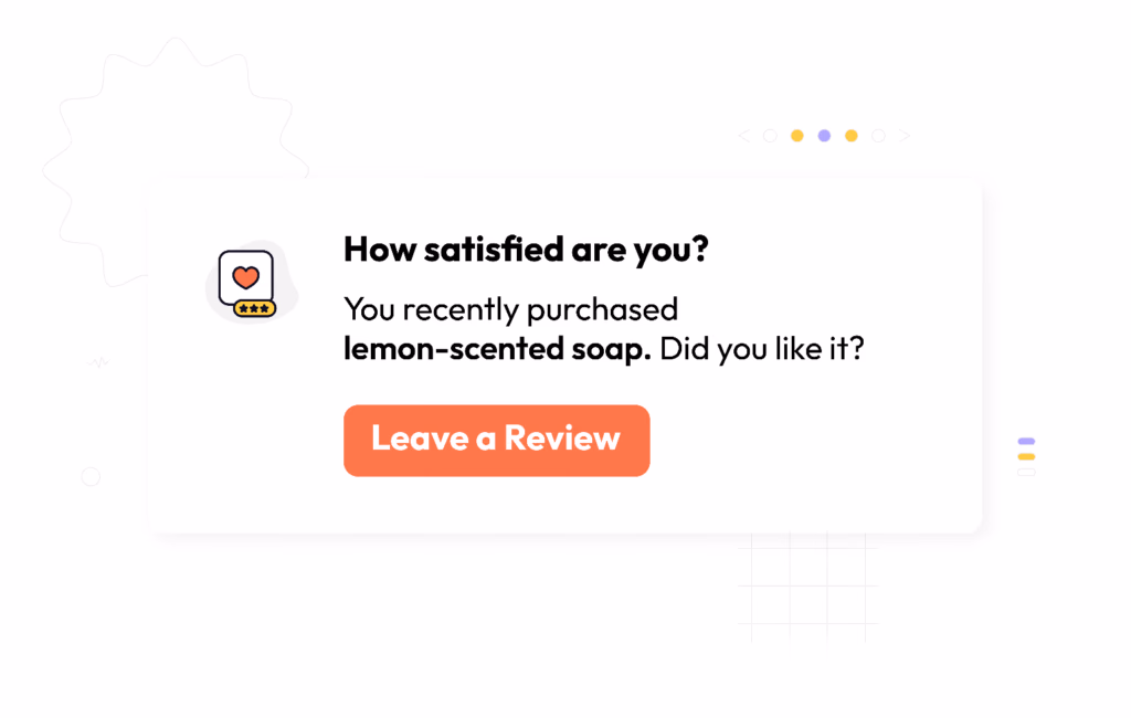 Example of an outbound web message asking e-commerce customers to review a product they recently bought. 