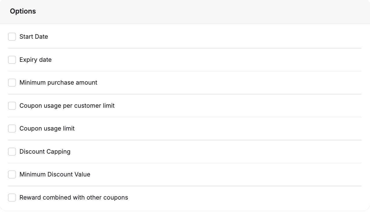 Coupon creation screen showing options such as start date, expiry date, and coupon limits.
