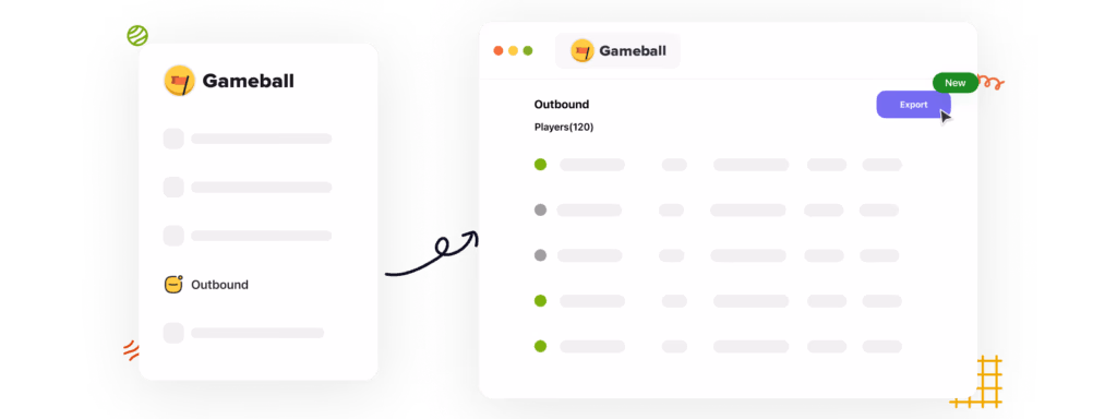 "Gameball" software dashboard with outbound player stats.