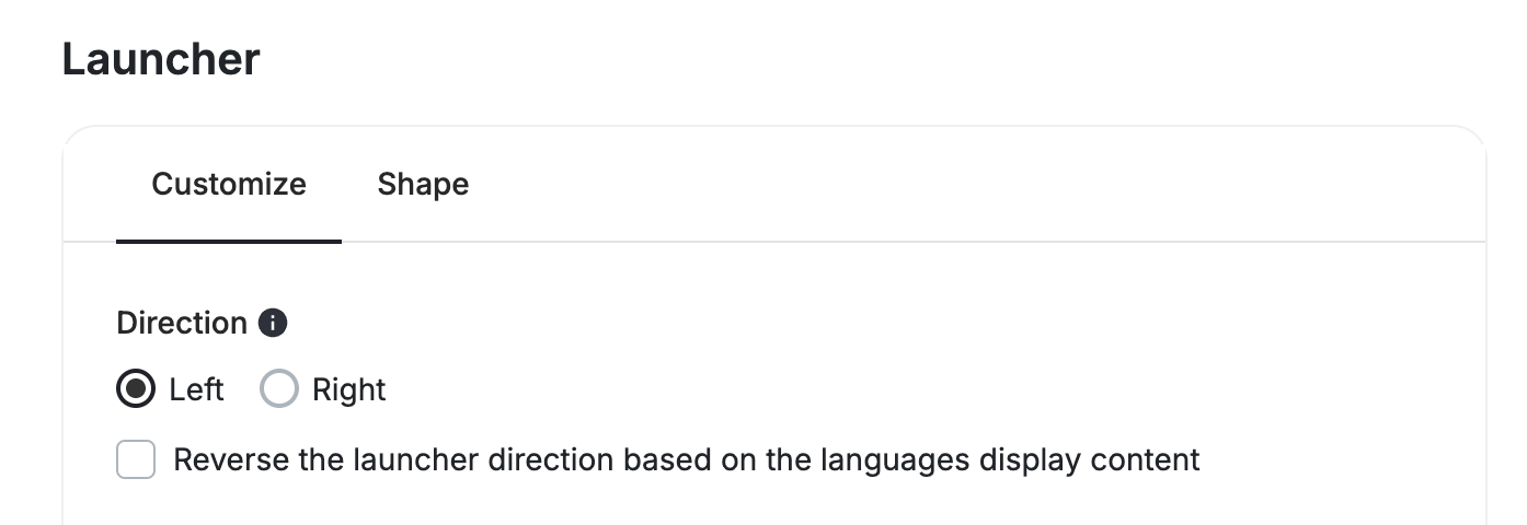 Launcher direction selection options, with left currently selected.