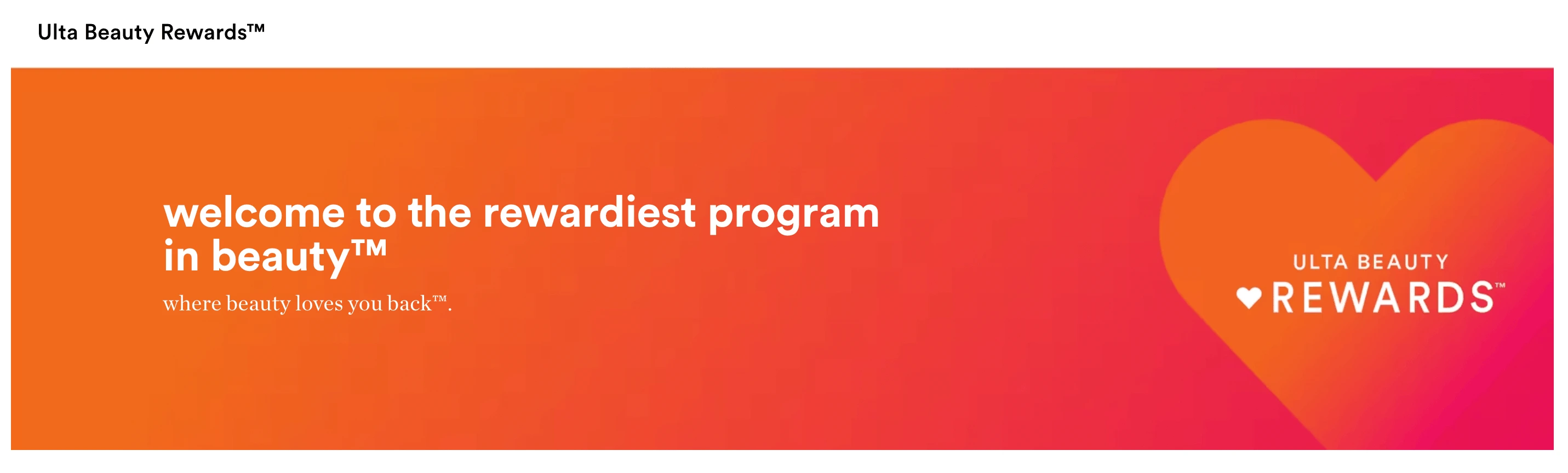Ulta Beauty Rewards banner in orange-red, welcoming you to the "rewardiest program."