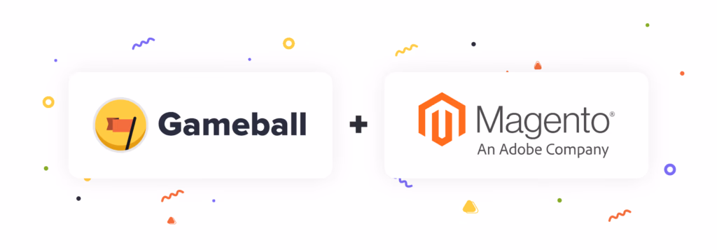 Gameball's logo next to Magento's, plus confetti, possibly indicating a partnership.