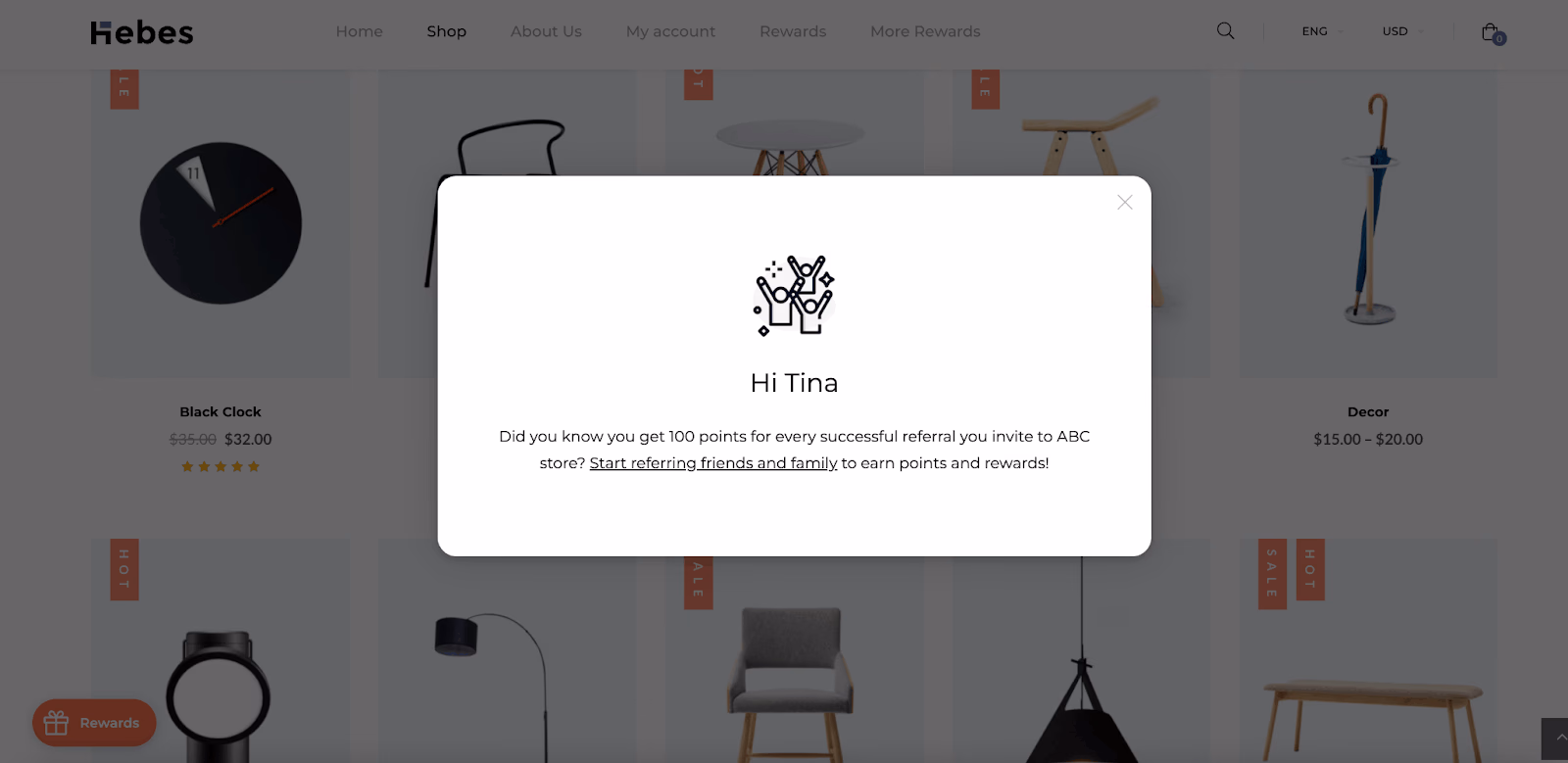 example of an in-app message used to drive customer referrals