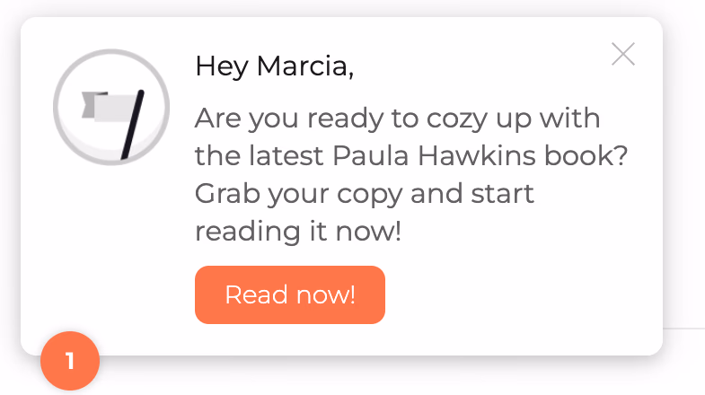 in-app message example for a bookstore