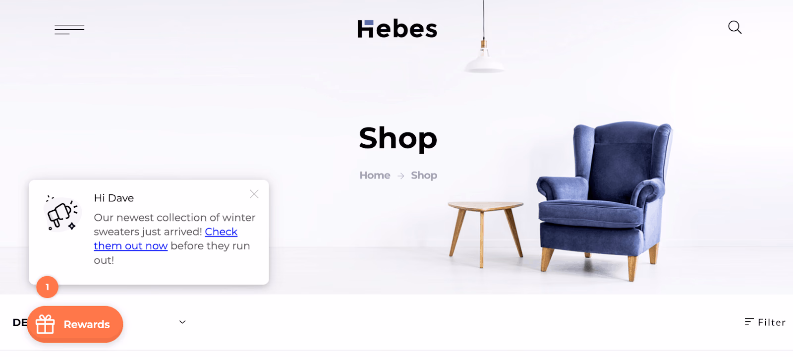 Example of in-app messaging to drive sales in e-commerce.