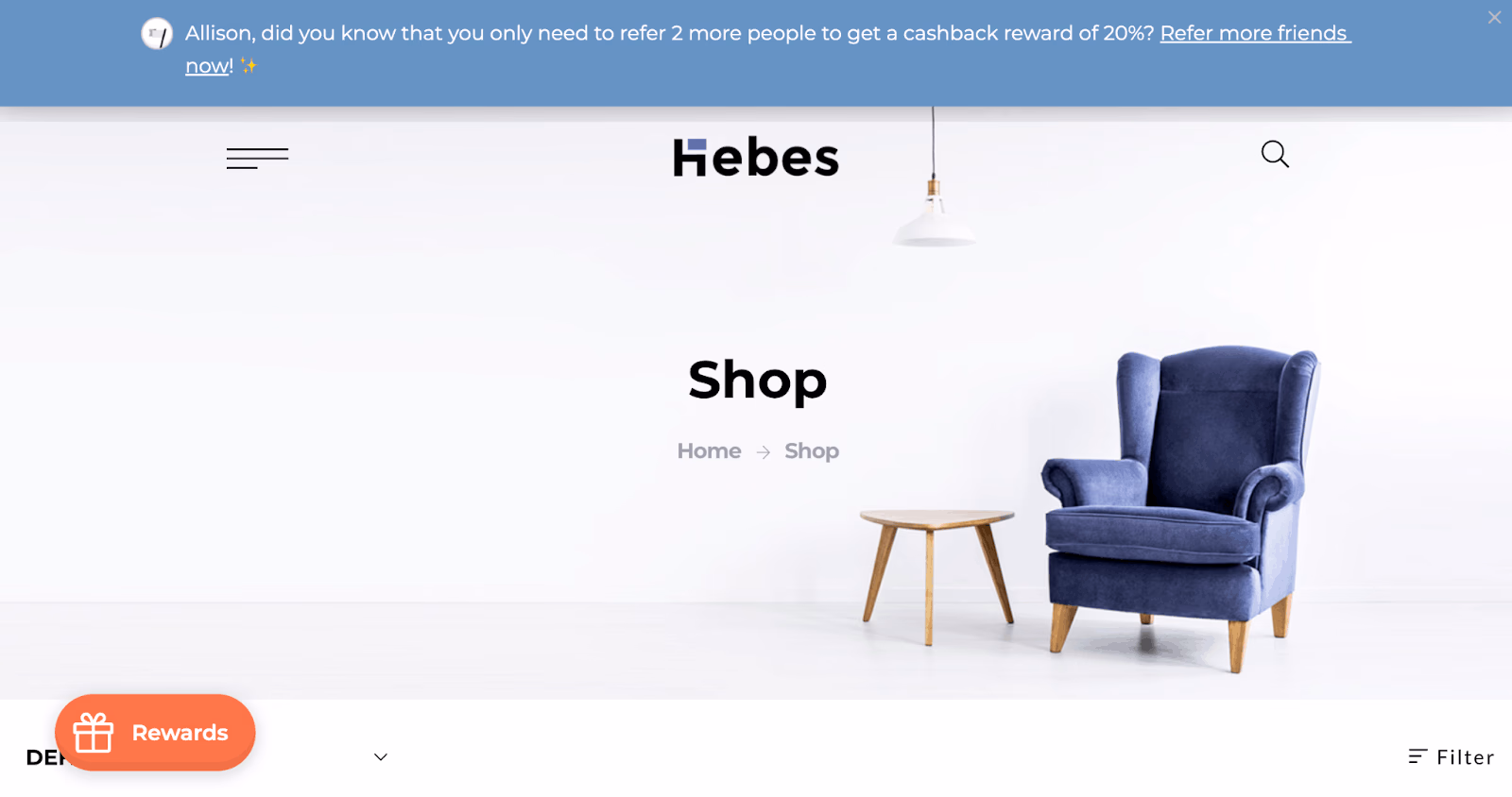 in-app message example for a cashback reward