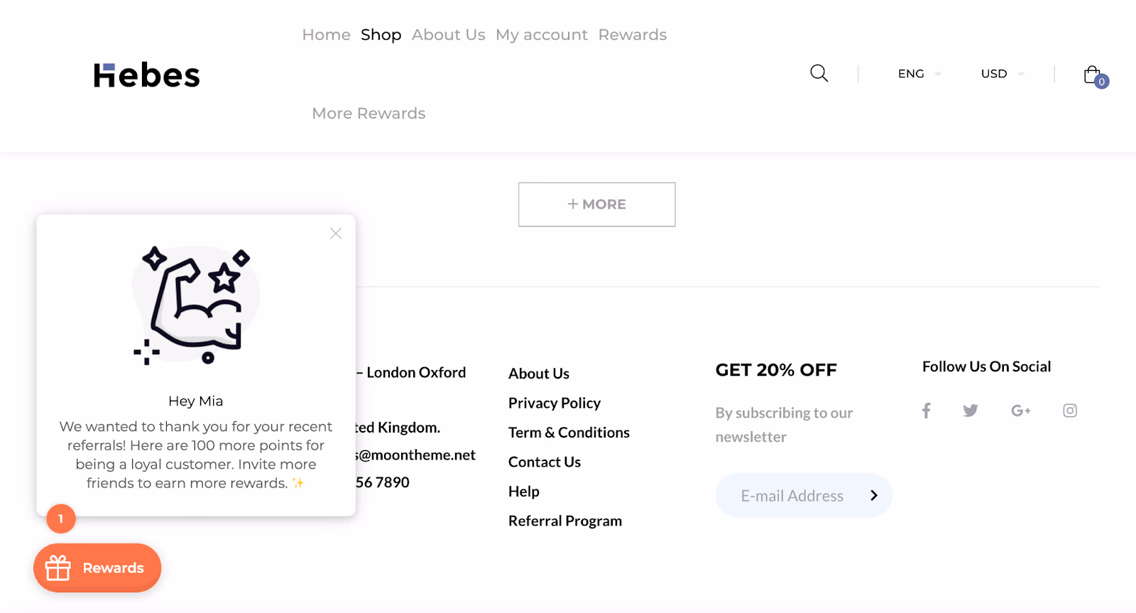 in-app message example for additional points as a reward for customer loyalty