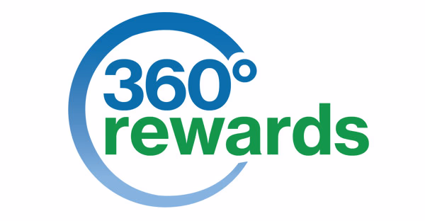 Logo for "360° rewards" in blue and green with a partial circular gradient.