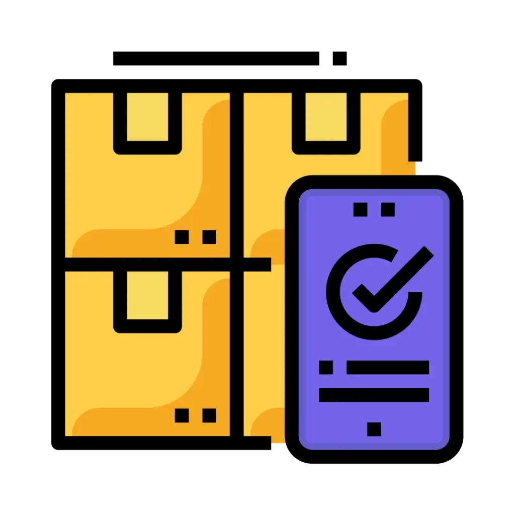 Boxes with a completed order displayed on a phone.
