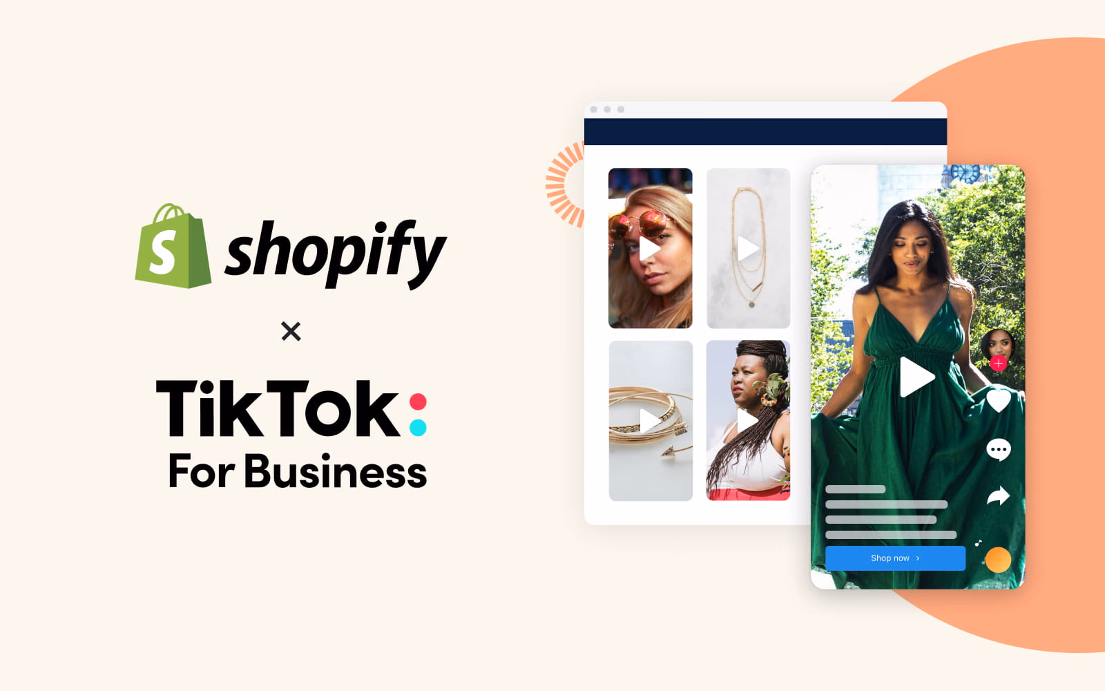 Shopify partners with TikTok for Business, showing various fashion focused TikTok videos.
