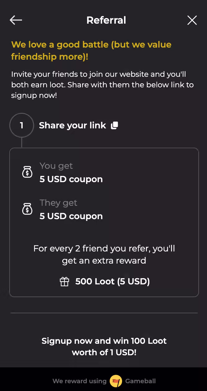 Referral program offer: Share your link; get $5 coupons and bonus rewards.