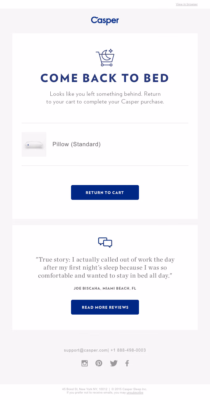 cart abandonment example casper