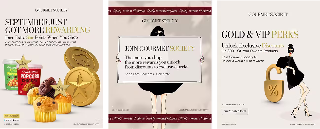 Gourmet Society ads: earn star points, unlock exclusive discounts, shop and be rewarded.