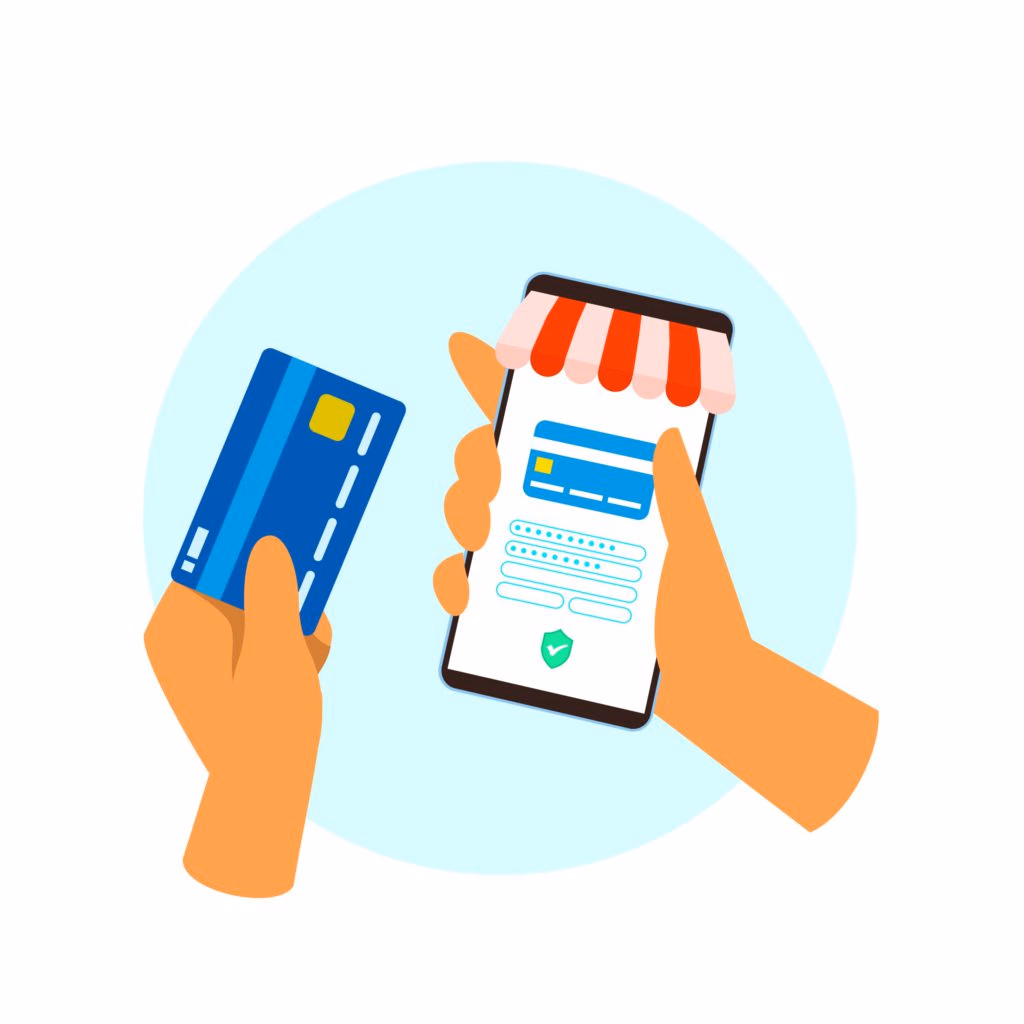 customer paying with a credit card via a mobile app