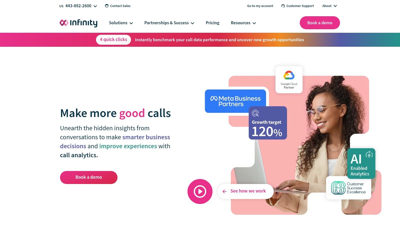 Infinity dashboard showing call analytics and journey mapping