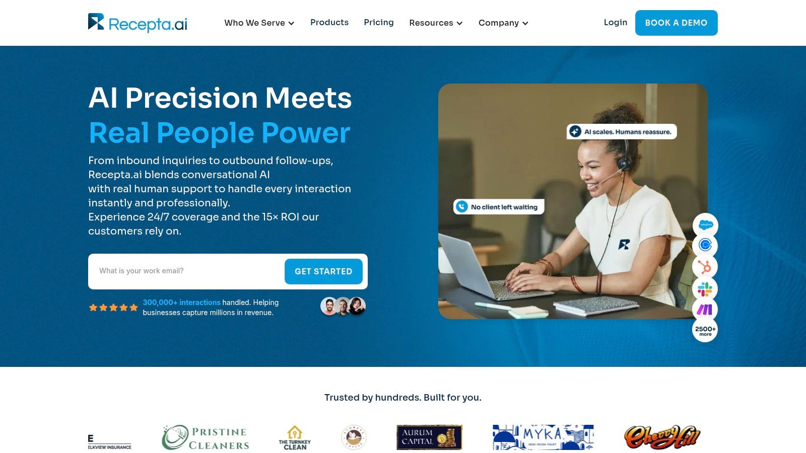 Recepta.ai AI receptionist interface showing call management and analytics