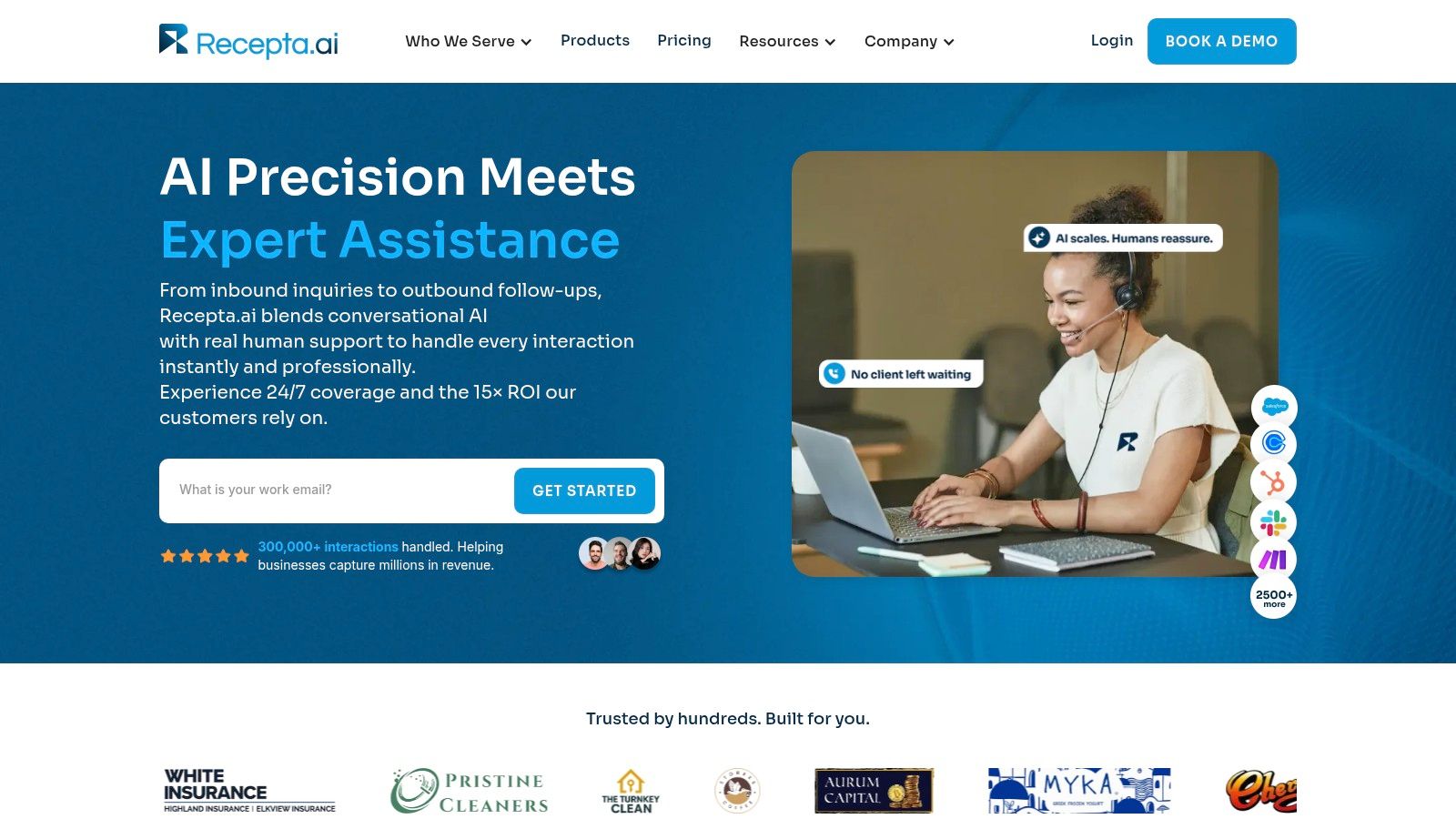 A virtual receptionist from Recepta.ai managing calls and appointments on a screen.
