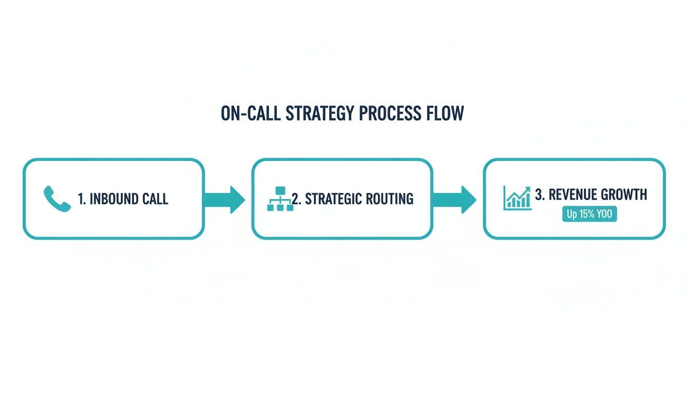 On-call strategy process flow showing inbound calls, strategic routing, and revenue growth.