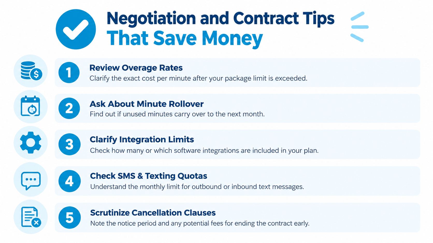 A list of five essential tips for negotiating service contracts to save money on business expenses.